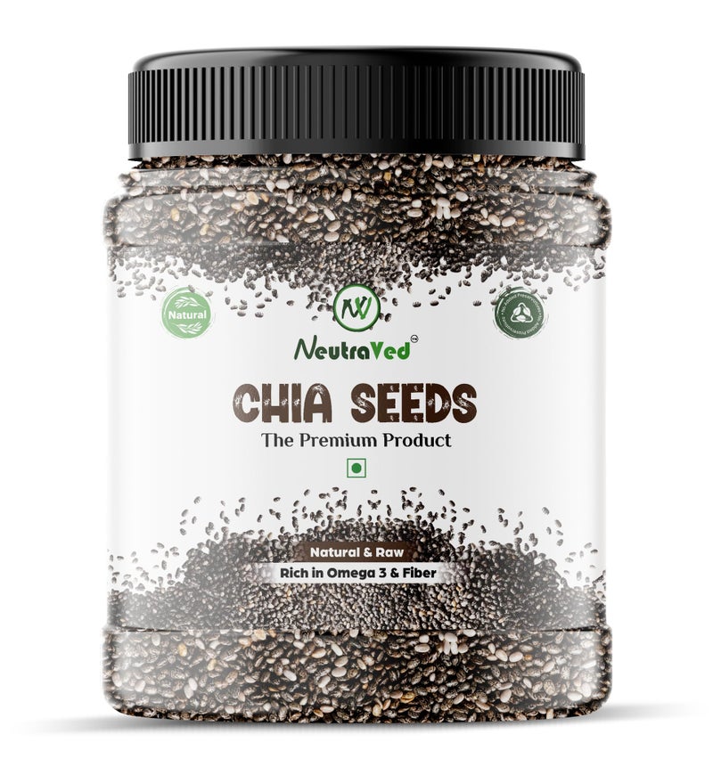 NeutraVed Chia Seeds 500g | Raw & Unpolished Superfood | High Fibre & Plant Protein | Rich in Omega-3 | Gluten-Free, Vegan-Friendly | Premium Edible Seeds for Weight Management | Jar Pack - 500gm - Image 1