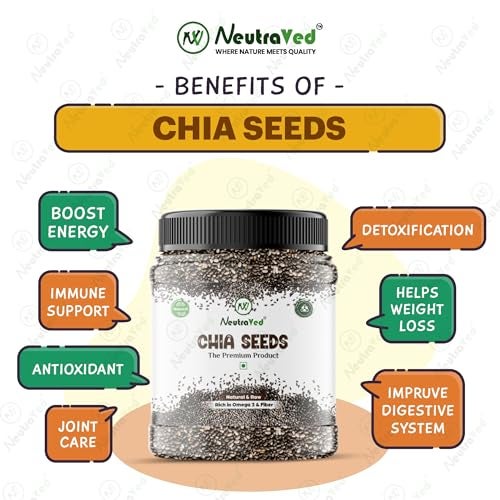 NeutraVed Chia Seeds 500g | Raw & Unpolished Superfood | High Fibre & Plant Protein | Rich in Omega-3 | Gluten-Free, Vegan-Friendly | Premium Edible Seeds for Weight Management | Jar Pack - 500gm - Image 4