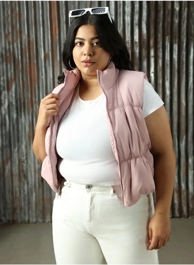 HIGH STAR Women's Light Pink 100% Polyester Solid Jacket
