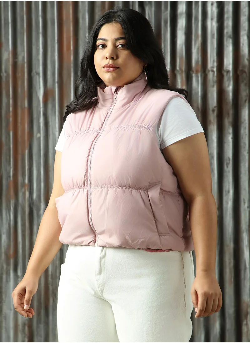 HIGH STAR Women's Light Pink 100% Polyester Solid Jacket