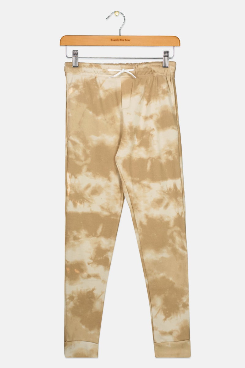 brooklyn Kids Boy Drawstring Tie Dye Jogger Pants, Beige  - Image 1