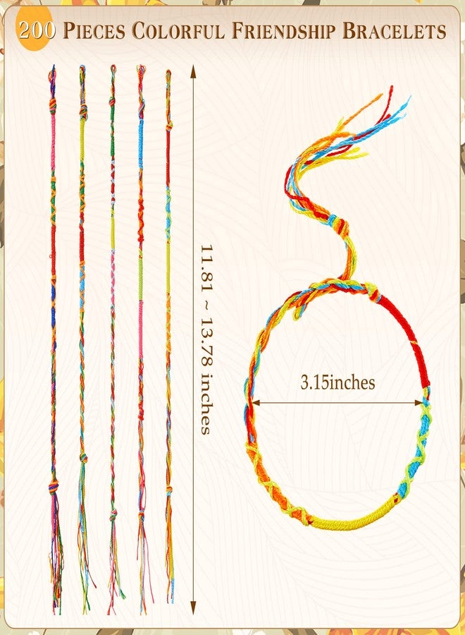 Henoyso 200 Pieces Friendship Bracelets Bulk Handmade Braided String Colorful Braid Friendship Cords Strand Bracelet Party Supply Favors for Girl Women Teen Birthday Gifts (Pattern Weave) - Image 2