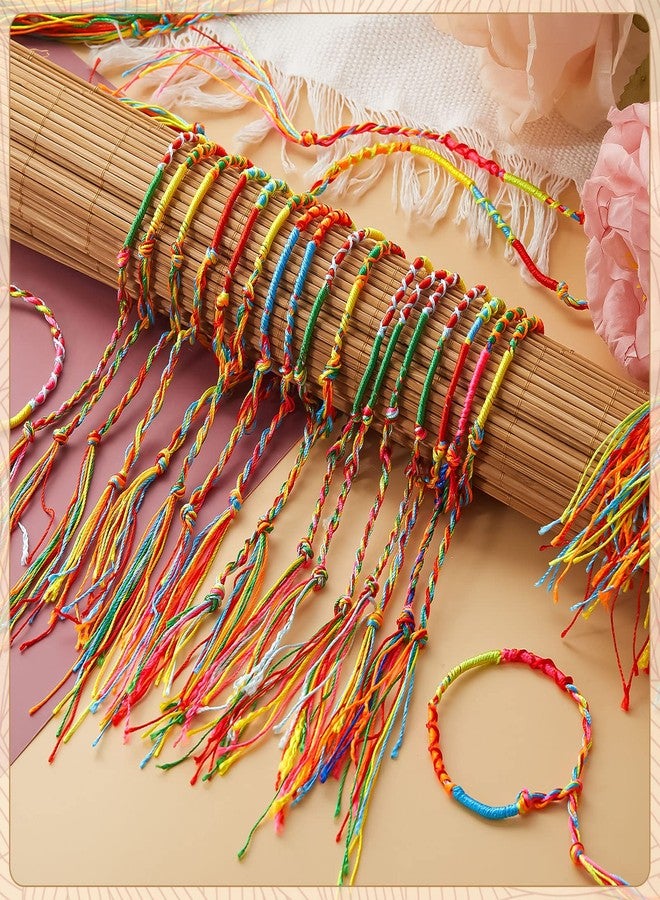 Henoyso 200 Pieces Friendship Bracelets Bulk Handmade Braided String Colorful Braid Friendship Cords Strand Bracelet Party Supply Favors for Girl Women Teen Birthday Gifts (Pattern Weave) - Image 3