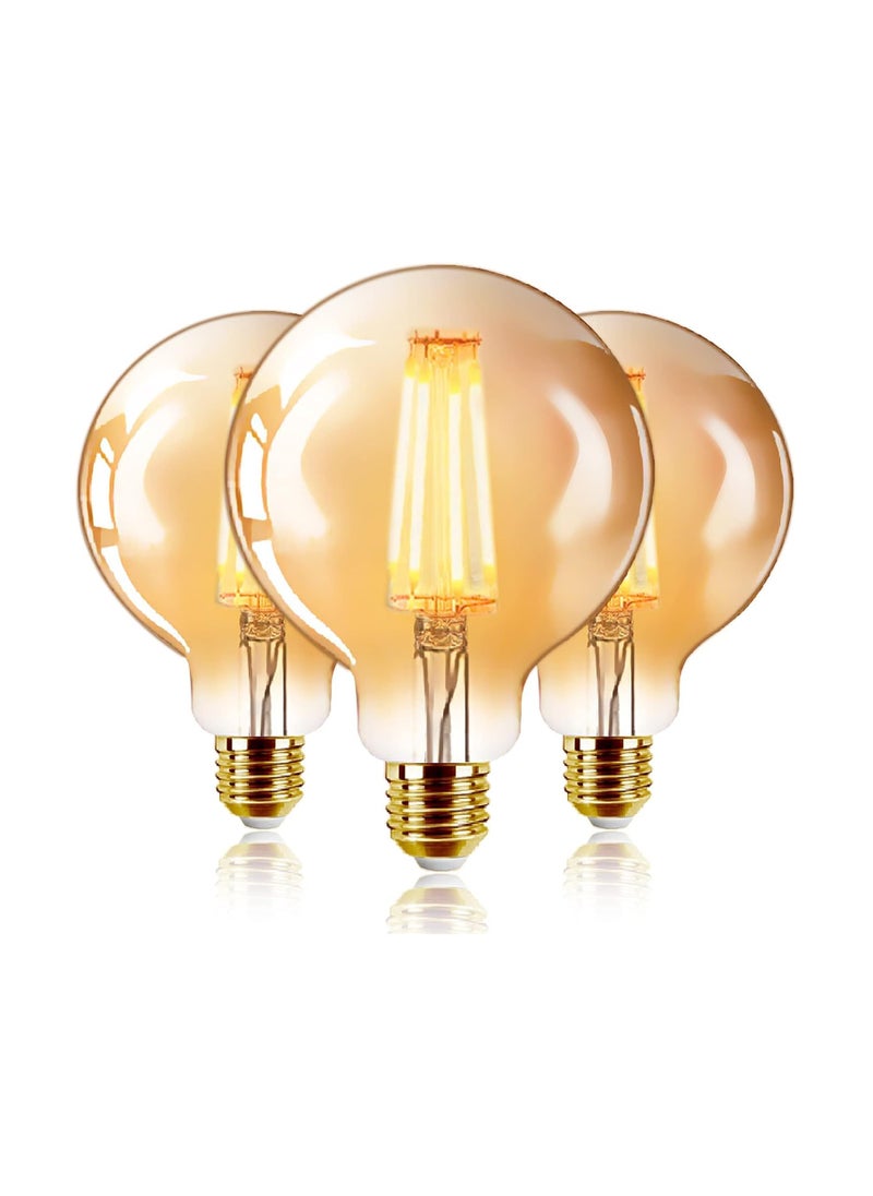 Generic مصابيح LED بفتيل بني موديل G95 E27  غطاء سميك - 4 واط 400 لومن لون أبيض دافئ 2200 كلفن - مصباح كلاسيكي عتيق غير قابل للتعتيم - عبوة 3 قطع  - Image 1