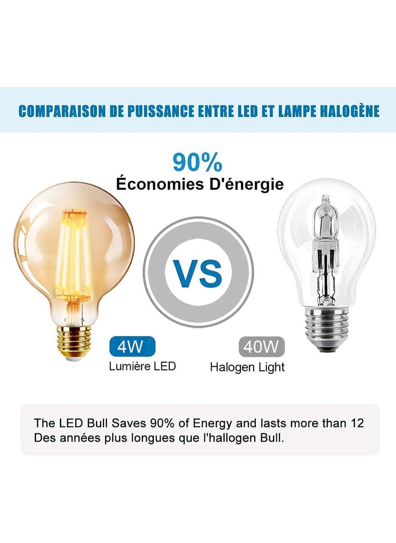 Generic مصابيح LED بفتيل بني موديل G95 E27  غطاء سميك - 4 واط 400 لومن لون أبيض دافئ 2200 كلفن - مصباح كلاسيكي عتيق غير قابل للتعتيم - عبوة 3 قطع  - Image 2