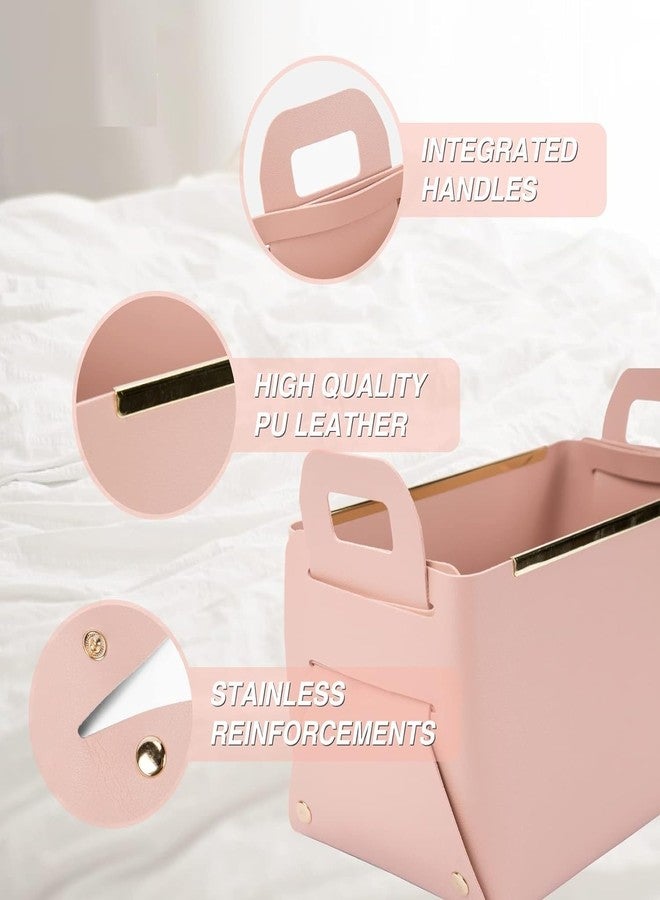 MAPPLE CREATION Makeup Organizer and Storage Desktop Leather With Handle Storage Basket Creative Home Cosmetic Tray Living Room Bedroom Foldable Storage Box Cosmetic Box Organize (PEACH) - Image 4