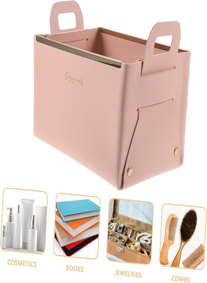MAPPLE CREATION Makeup Organizer and Storage Desktop Leather With Handle Storage Basket Creative Home Cosmetic Tray Living Room Bedroom Foldable Storage Box Cosmetic Box Organize (PEACH) - Image 5