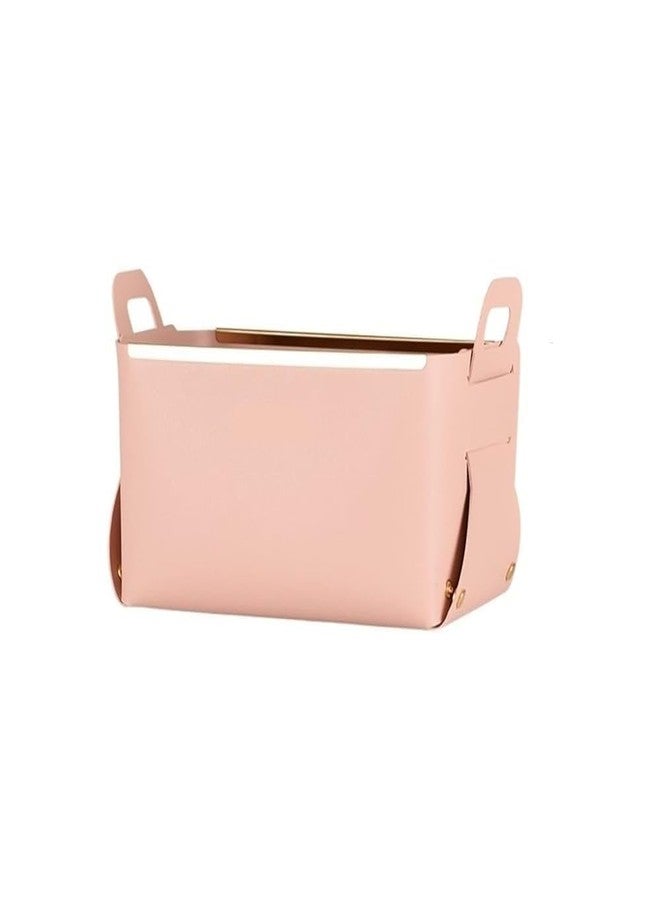 MAPPLE CREATION Makeup Organizer and Storage Desktop Leather With Handle Storage Basket Creative Home Cosmetic Tray Living Room Bedroom Foldable Storage Box Cosmetic Box Organize (PEACH) - Image 1