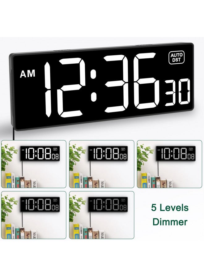 Soobest Soobest Digital Wall Clock with Seconds, Electric Clock Plug Auto DST Dimmer LED Large Display 11.5 Inches (White)  - Image 3