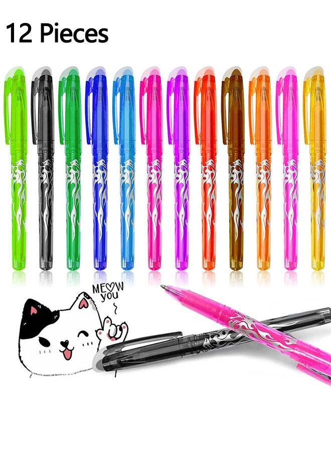 12-Piece Rollerball Pens, Erasable Rollerball Pen Multicolour, Smooth Writing 0.5mm pens with Eraser For Students Classroom Teacher Office Stationary School Supplies Gifts(12colors) - Image 1