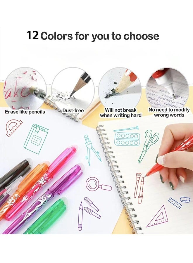 12-Piece Rollerball Pens, Erasable Rollerball Pen Multicolour, Smooth Writing 0.5mm pens with Eraser For Students Classroom Teacher Office Stationary School Supplies Gifts(12colors) - Image 3