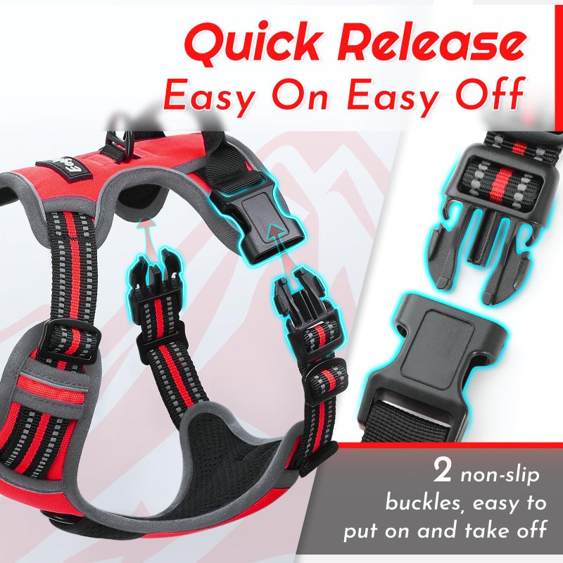 Eagloo Dog Harness Large Breed, No Pull Service Vest with Reflective Strips and Control Handle, Adjustable and Comfortable for Walking, No Choke Pet Harness with 2 Metal Rings, Red, XL - Image 5
