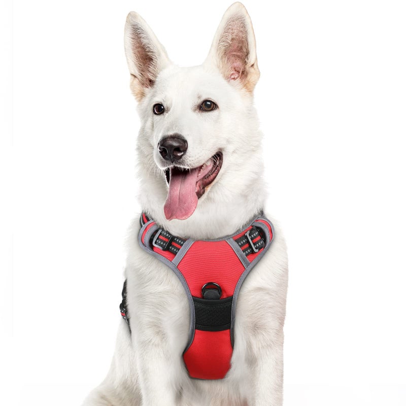 Eagloo Dog Harness Large Breed, No Pull Service Vest with Reflective Strips and Control Handle, Adjustable and Comfortable for Walking, No Choke Pet Harness with 2 Metal Rings, Red, XL - Image 1