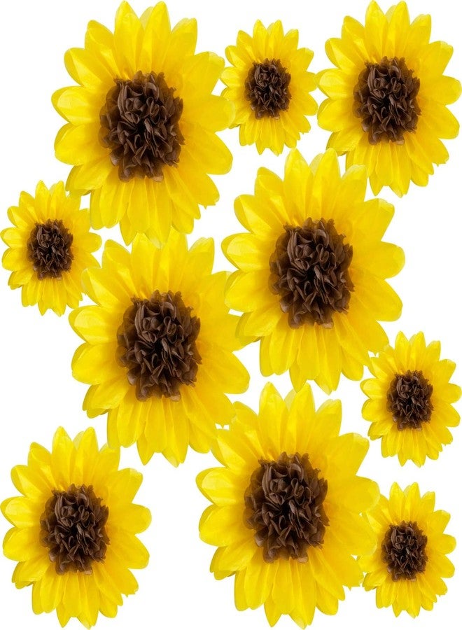 ANSOMO Sunflower Tissue Paper Pom Poms Décor Yellow Flowers Wall Hanging Party Decorations Birthday Bridal Baby Shower Wedding Classroom 12" 8" Pack of 10 - Image 1