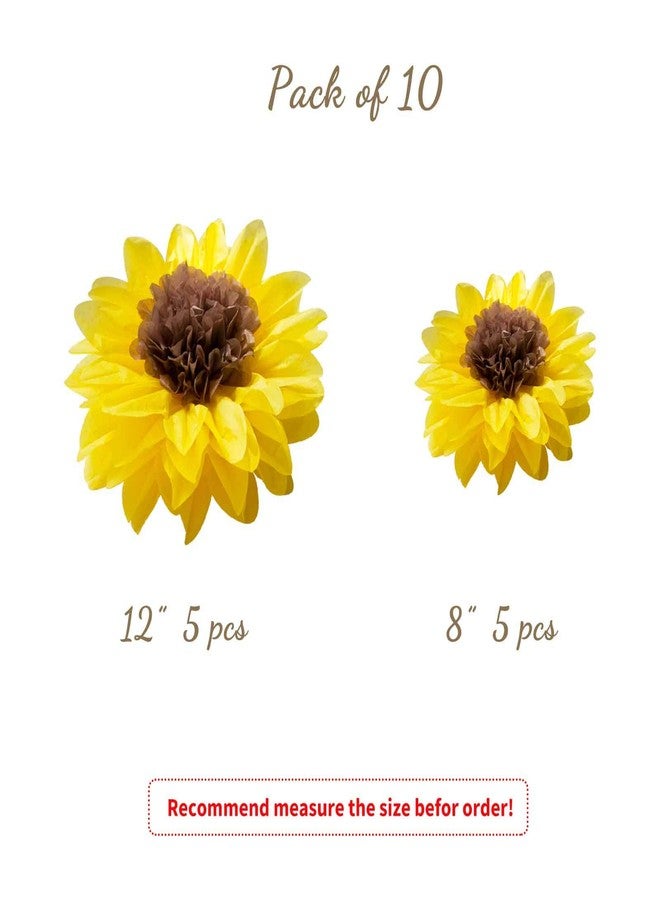 ANSOMO Sunflower Tissue Paper Pom Poms Décor Yellow Flowers Wall Hanging Party Decorations Birthday Bridal Baby Shower Wedding Classroom 12" 8" Pack of 10 - Image 2
