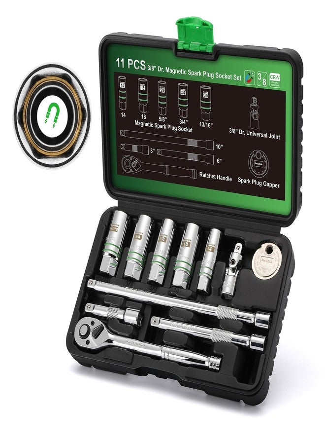 TecoTek 11-Piece Magnetic Spark Plug Socket Set with 3/8" Drive Ratchet Handle, Spark Plug Gapper, Universal Joint and Extension Bar, 5/8", 3/4", 13/16", 14mm, 18mm - Image 1