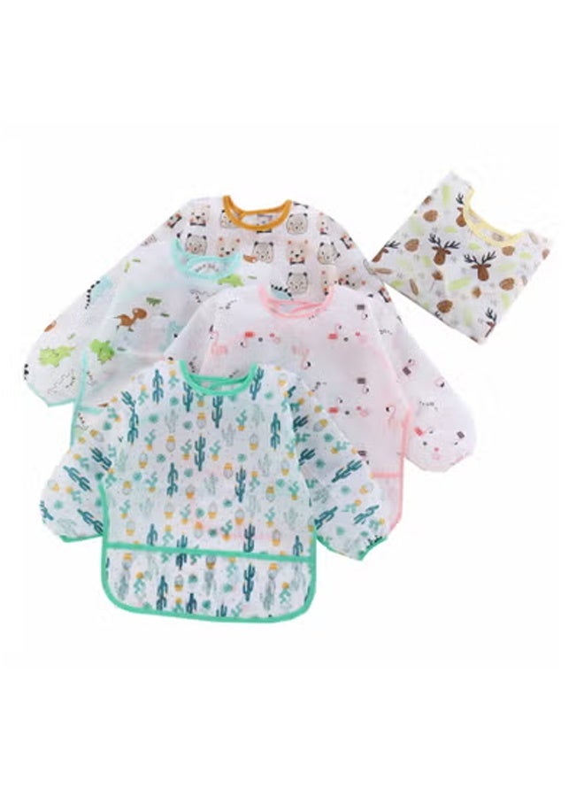 Peachjoy 5 Pcs Long Sleeved Baby Toddler Bibs Waterproof Sleeved Bib 3-24 Months - Image 1