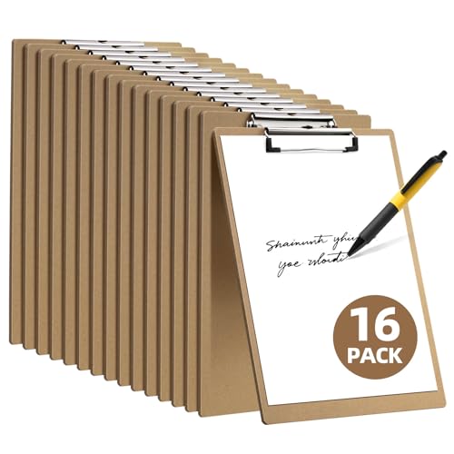 HappyHapi 16 Pack Clipboard 8.5 x 11 Letter Size Clip Boards Bulk, A4 Wooden Hardboard Office Clipboards Pack for Classroom, Work-Meetings, Brown - Image 1