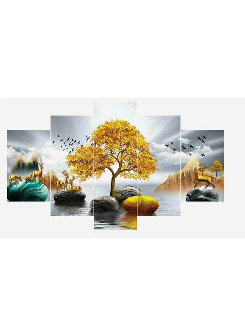 Perpetual perpetual Tree of Life | Painting for Wall Decoration | 3D Wall Scenery for Living Room |Scenery for Wall With Frames set of 5 (75x43 Cm) D3(Multi)  - Image 4