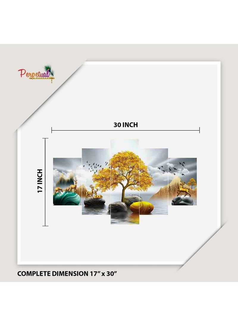 Perpetual perpetual Tree of Life | Painting for Wall Decoration | 3D Wall Scenery for Living Room |Scenery for Wall With Frames set of 5 (75x43 Cm) D3(Multi)  - Image 3