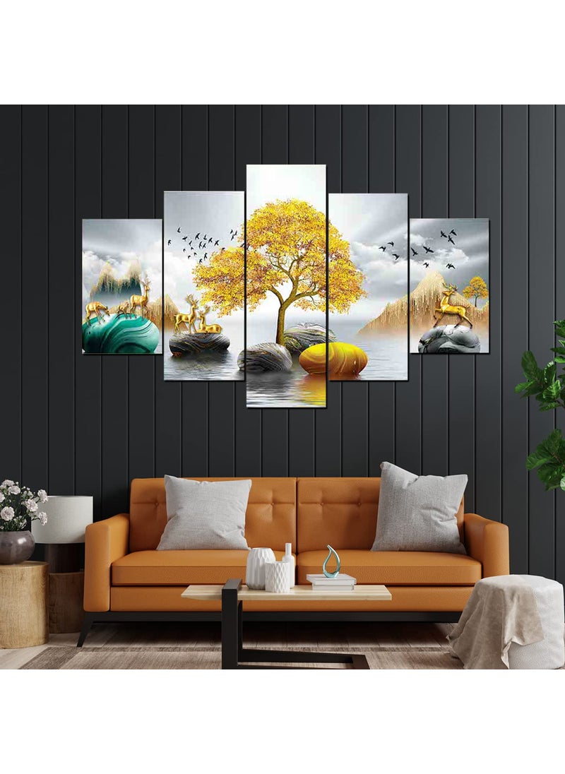 Perpetual perpetual Tree of Life | Painting for Wall Decoration | 3D Wall Scenery for Living Room |Scenery for Wall With Frames set of 5 (75x43 Cm) D3(Multi)  - Image 1