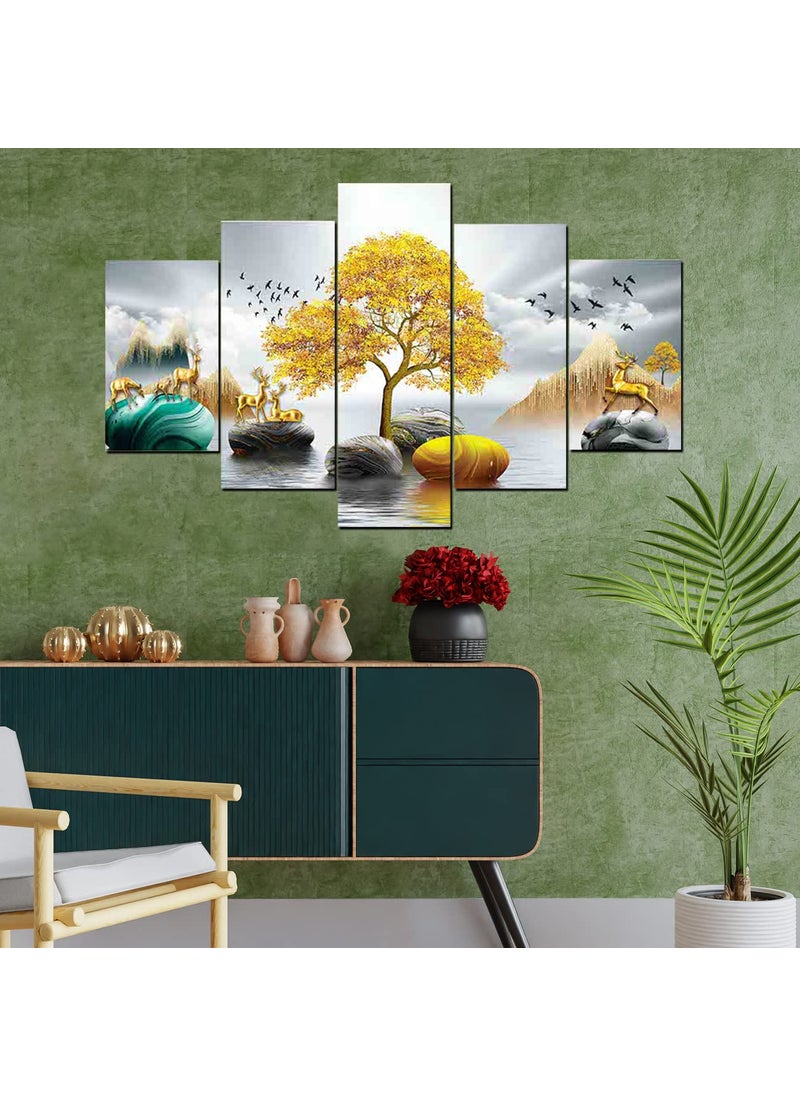 Perpetual perpetual Tree of Life | Painting for Wall Decoration | 3D Wall Scenery for Living Room |Scenery for Wall With Frames set of 5 (75x43 Cm) D3(Multi)  - Image 2