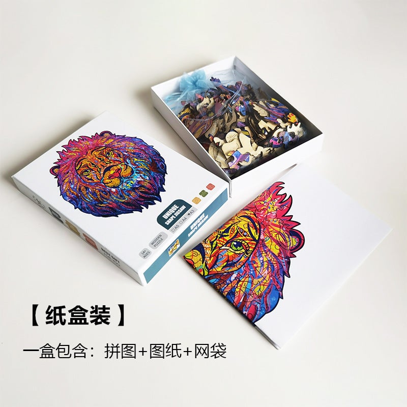 Special-Shaped Wooden Puzzle Lion Owl Wolf Tyrannosaurus Rex Animal Asymmetrical Kidsren'S Building Block Toy Creative Educational Puzzle - Image 3