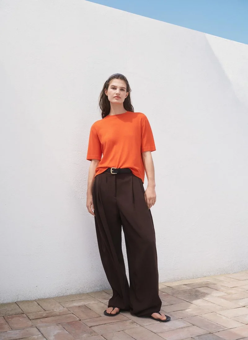 مانجو Short-Sleeved Fine-Knit Sweater