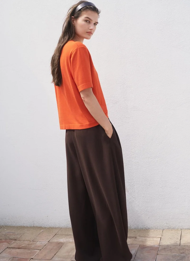 مانجو Short-Sleeved Fine-Knit Sweater