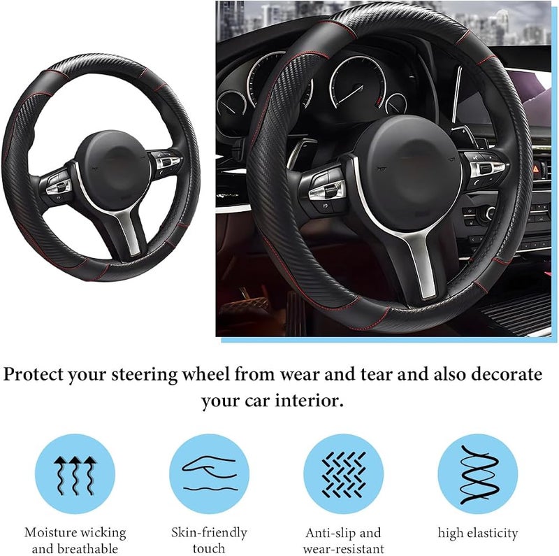 YTFRL Car Steering Wheel Cover, 15 Inch Anti-Slip Stretch Leather Steering Wheel Protector, Comfortable Breathable Sporty Steering Wheel Cover for Women Men, Car Accessories (Black) - Image 4