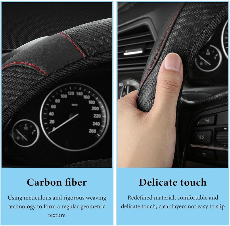YTFRL Car Steering Wheel Cover, 15 Inch Anti-Slip Stretch Leather Steering Wheel Protector, Comfortable Breathable Sporty Steering Wheel Cover for Women Men, Car Accessories (Black) - Image 3
