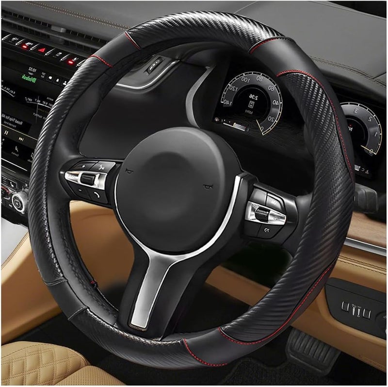 YTFRL Car Steering Wheel Cover, 15 Inch Anti-Slip Stretch Leather Steering Wheel Protector, Comfortable Breathable Sporty Steering Wheel Cover for Women Men, Car Accessories (Black) - Image 1