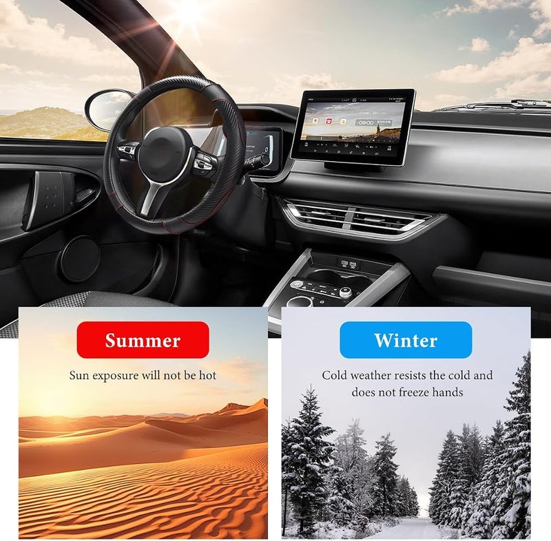 YTFRL Car Steering Wheel Cover, 15 Inch Anti-Slip Stretch Leather Steering Wheel Protector, Comfortable Breathable Sporty Steering Wheel Cover for Women Men, Car Accessories (Black) - Image 5