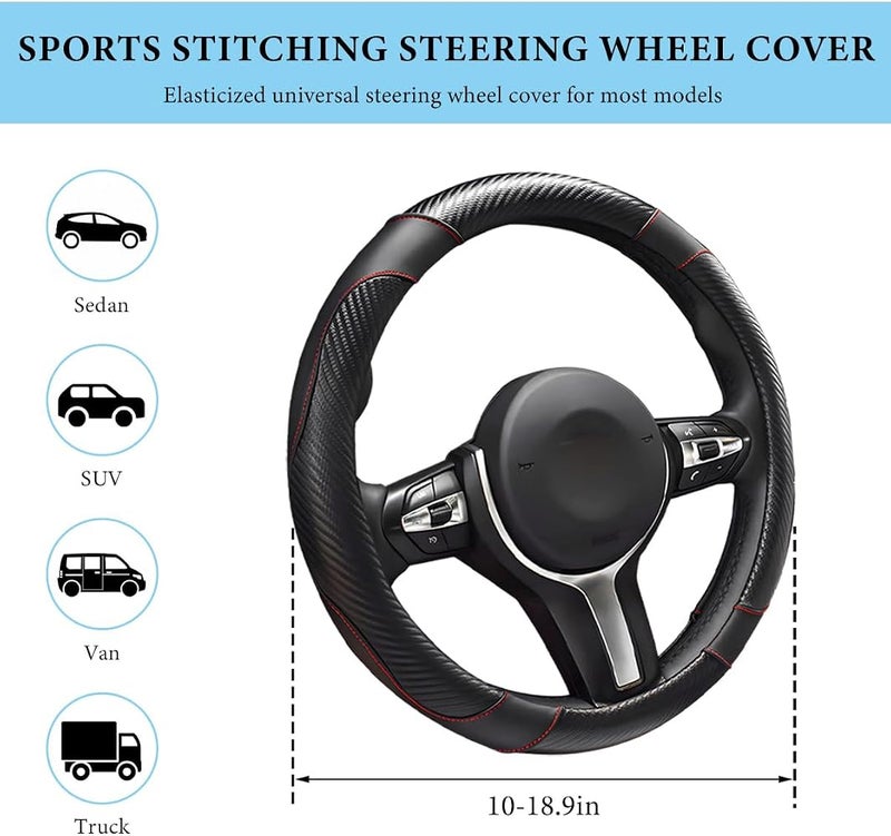 YTFRL Car Steering Wheel Cover, 15 Inch Anti-Slip Stretch Leather Steering Wheel Protector, Comfortable Breathable Sporty Steering Wheel Cover for Women Men, Car Accessories (Black) - Image 2