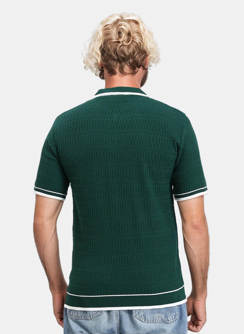 RAVIN Men Zip Wave Texture Polo Shirt-Cotton Blend - Image 2