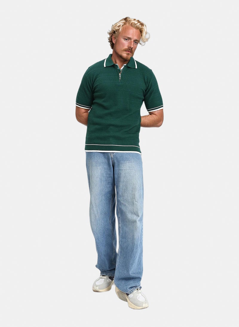 RAVIN Men Zip Wave Texture Polo Shirt-Cotton Blend - Image 5