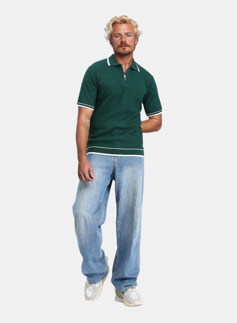 RAVIN Men Zip Wave Texture Polo Shirt-Cotton Blend - Image 4