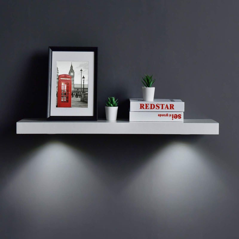 WELLAND White Floating Shelf with TouchSensing Battery Powered LED LightWall Mounted Display Shelves for Entrance Living Room Bedroom Kitchen and Bathroom 36INCH White