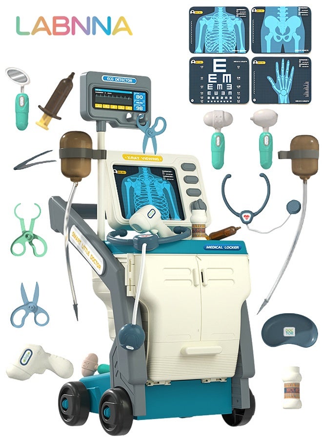 LABNNA 16PCS Medical Playset with Medical Cart, Medical-themed Pretend Toys, Simulation Play Doctor Toys Set with Various Accessaries, Creative Safety Play House Toys, Ideal Gift for Kids Aged 3+, 2 AA Batteries Required(Not Included) - Image 1