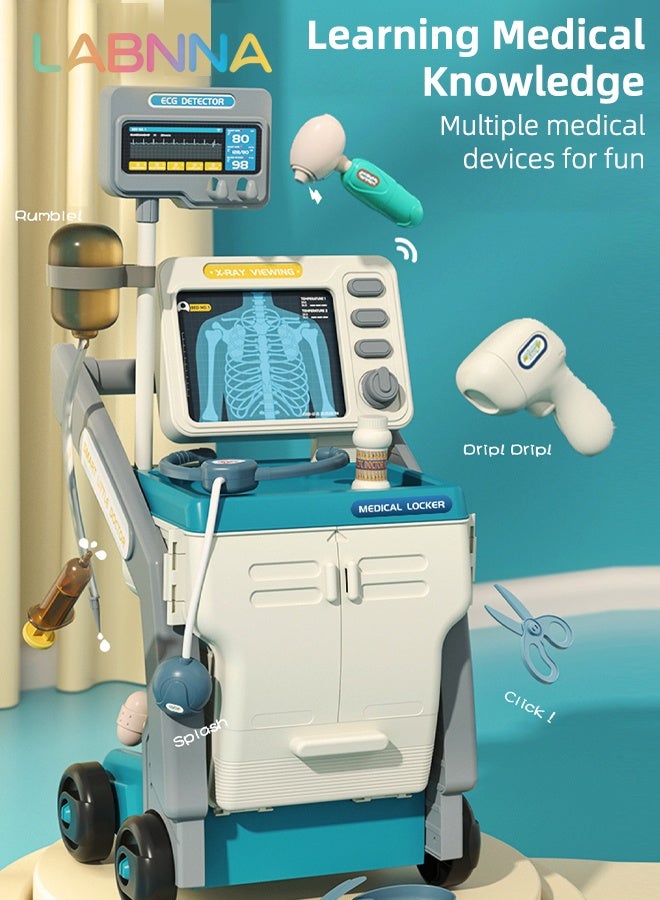 LABNNA 16PCS Medical Playset with Medical Cart, Medical-themed Pretend Toys, Simulation Play Doctor Toys Set with Various Accessaries, Creative Safety Play House Toys, Ideal Gift for Kids Aged 3+, 2 AA Batteries Required(Not Included) - Image 2
