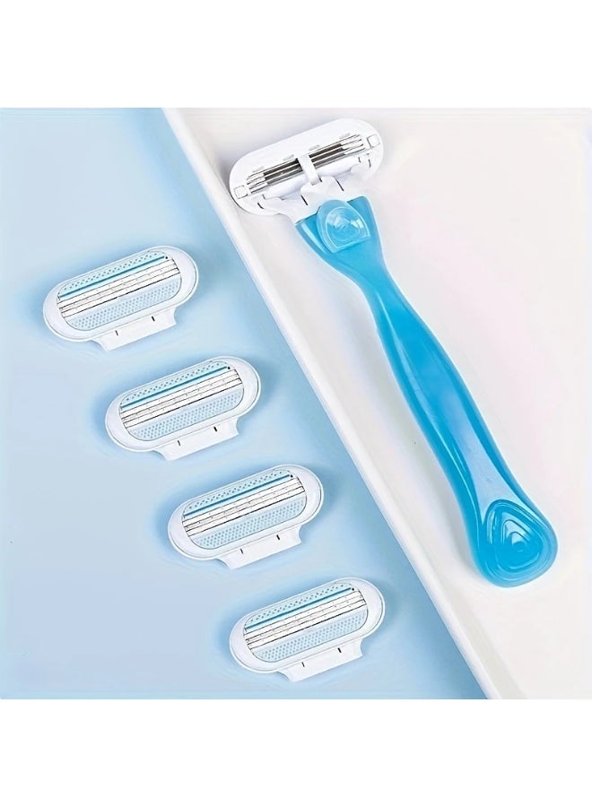 يوكانبي شفرة حلاقة يدوية للنساء بثلاث شفرات من الفولاذ المقاوم للصدأ – مقبض واحد + ٨ رؤوس قابلة للاستبدال / ٨ رؤوس فقط - Image 3