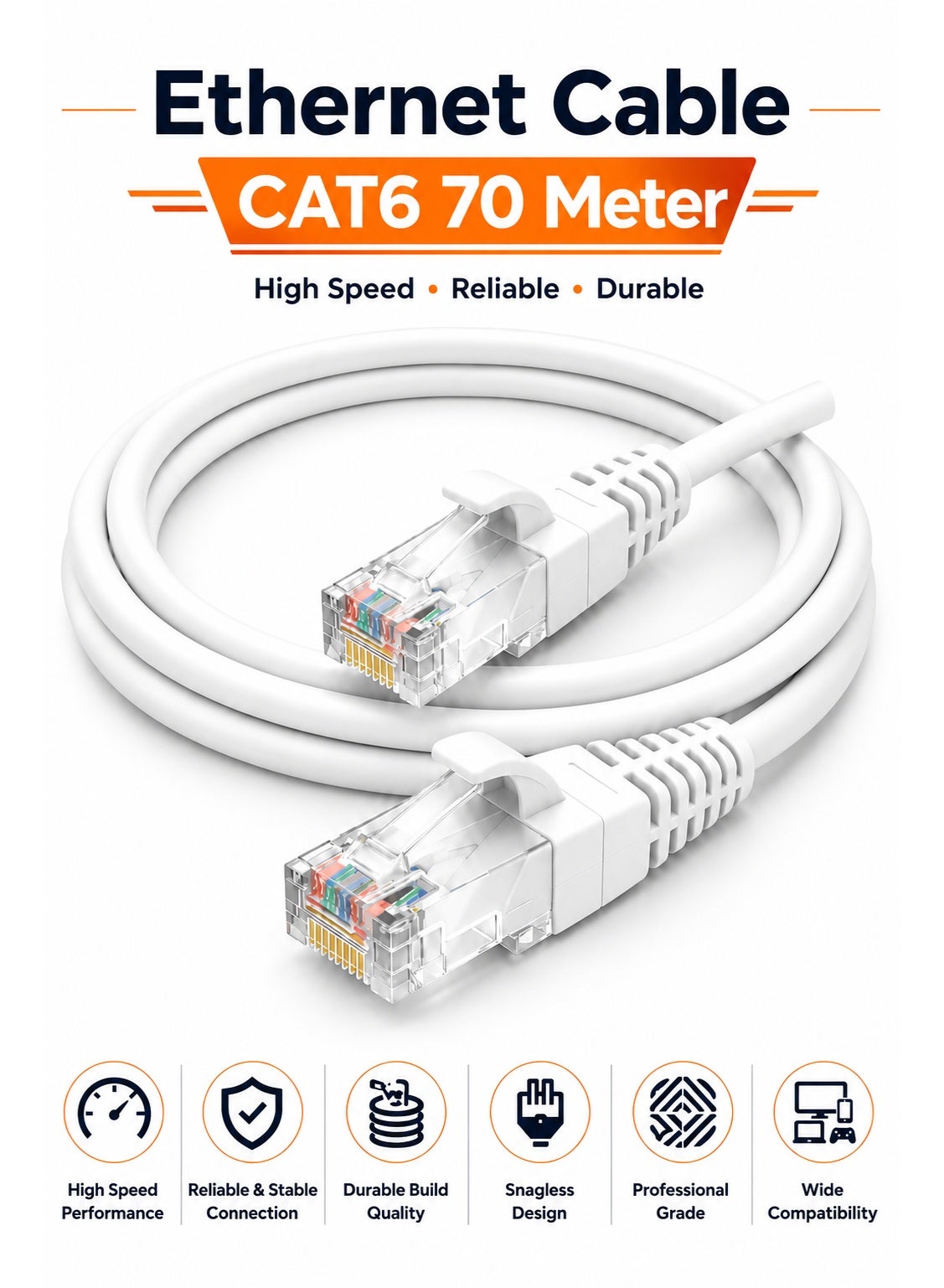 fujishka Fujishka CAT6 Ethernet Lan Cable 70 Meter rj45 70 M