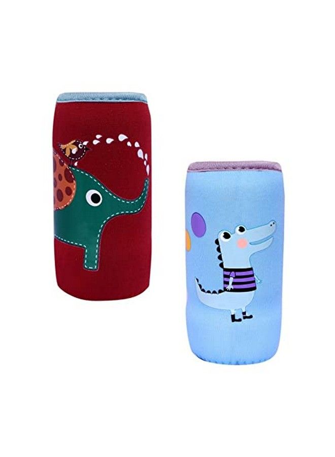 Tinny Tots Adjustable Reusable Stretchable Baby Feeding Bottle Cover Sleeves Cartoon Prints With Holding Strap Suitable For 120Ml 220Ml 240Ml Slim Neck Feeding Milk Water Feeder Bottles(Pack Of 2;Elcr) - Image 2