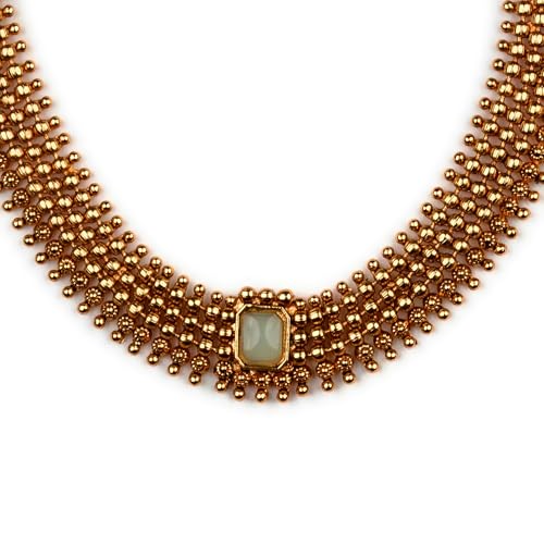 Sasitrends Matte Gold Plated Ball Chain Ruby Necklace Set with Rectangle Stone & Matching Earrings - Image 3