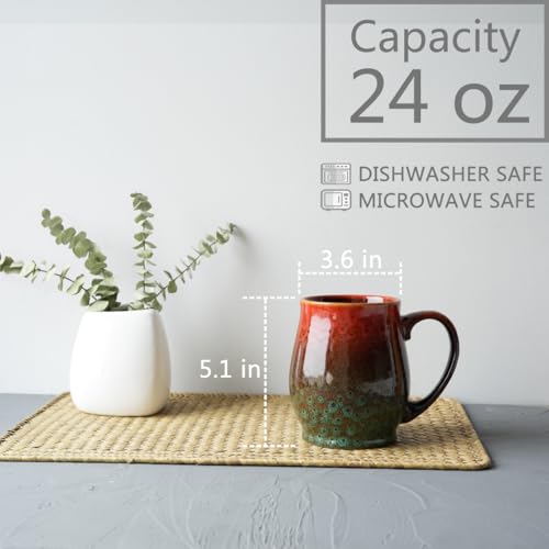 Bosmarlin Extra Large Ceramic Coffee Mug 24 Oz Dishwasher and Microwave Safe Big Oversized Tea Cup Reactive Glaze RedGreen - Image 3