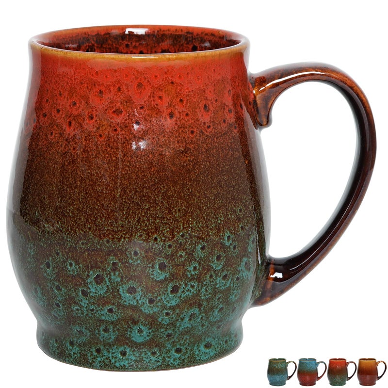 Bosmarlin Extra Large Ceramic Coffee Mug 24 Oz Dishwasher and Microwave Safe Big Oversized Tea Cup Reactive Glaze RedGreen - Image 2