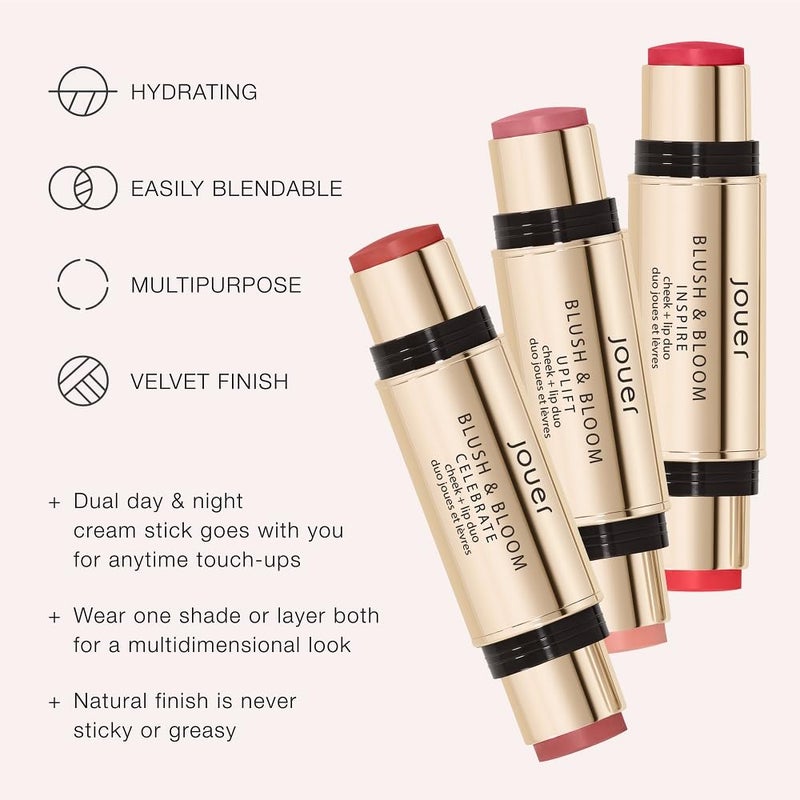 Jouer Blush & Bloom Cheek + Lip Duo - Hydrating Cream Blush Stick for Lip and Cheek Tint - Moisturizing Rose Hip and Squalane Oil Formula, Uplift - Image 2