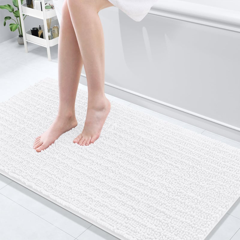 Arotive Luxury Chenille Bathroom Rug Mat Extra Soft Thick Absorbent Shaggy Bath Rugs NonSlip Machine Wash Dry Plush Bath Mats for Bathroom Shower and Tub 60x24 White