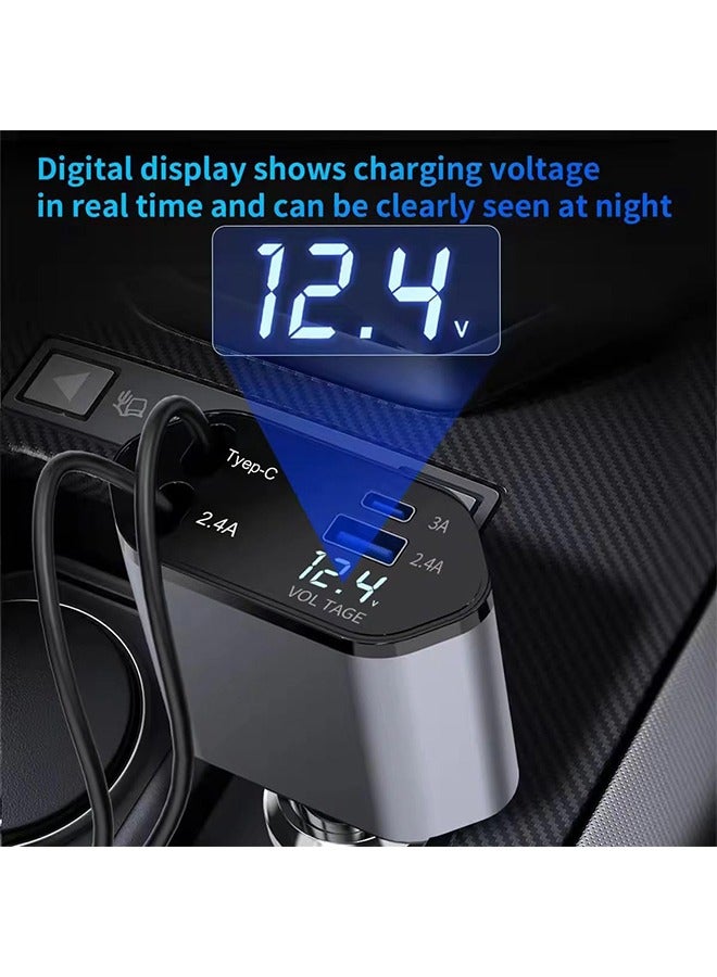 X-level Retractable Fast Car Charger,4 in 1 Fast Car Phone Charger 120W with Retractable Charging Cable and 2 USB Ports Car Charger Adapter for  iPhone,Samsung,Galaxy,Huawei,Xiaomi - Image 4