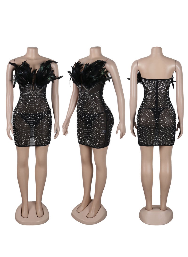 K2737 Feathered Diamond Pearl Sheath Dress With Buttocks - Image 3